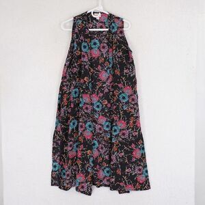 LuLaRoe Small Long Open Blouse / Top Black Teal Pink Floral‎ Sheer Sleeveless